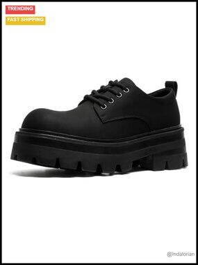 Men's Faux Leather Platform Oxfords Lug Sole Chunky Heel Lace Up Dress Shoes